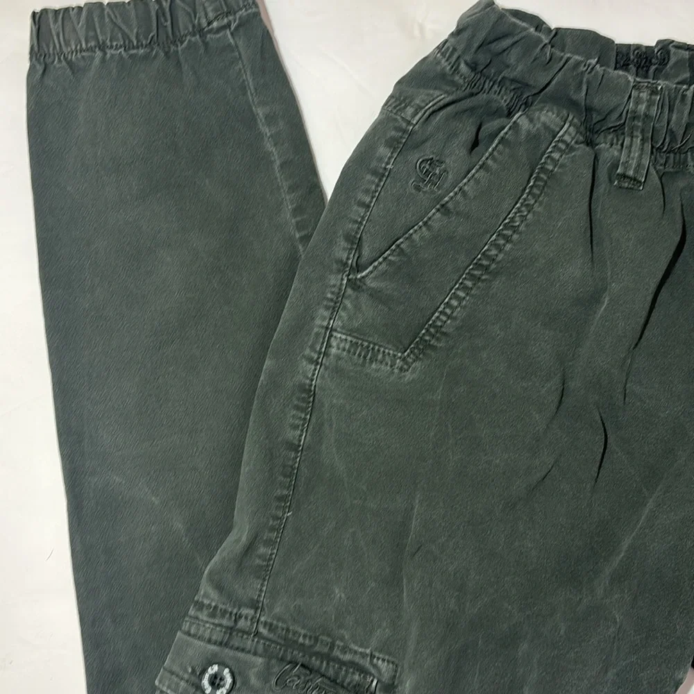 Castro army green Casual Cargo Pant unisex multi pocket utility drawstring waist